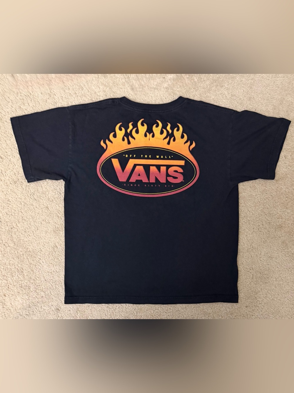 Vans Off The Wall Flame Logo Black Crop Boxy Tee Size L